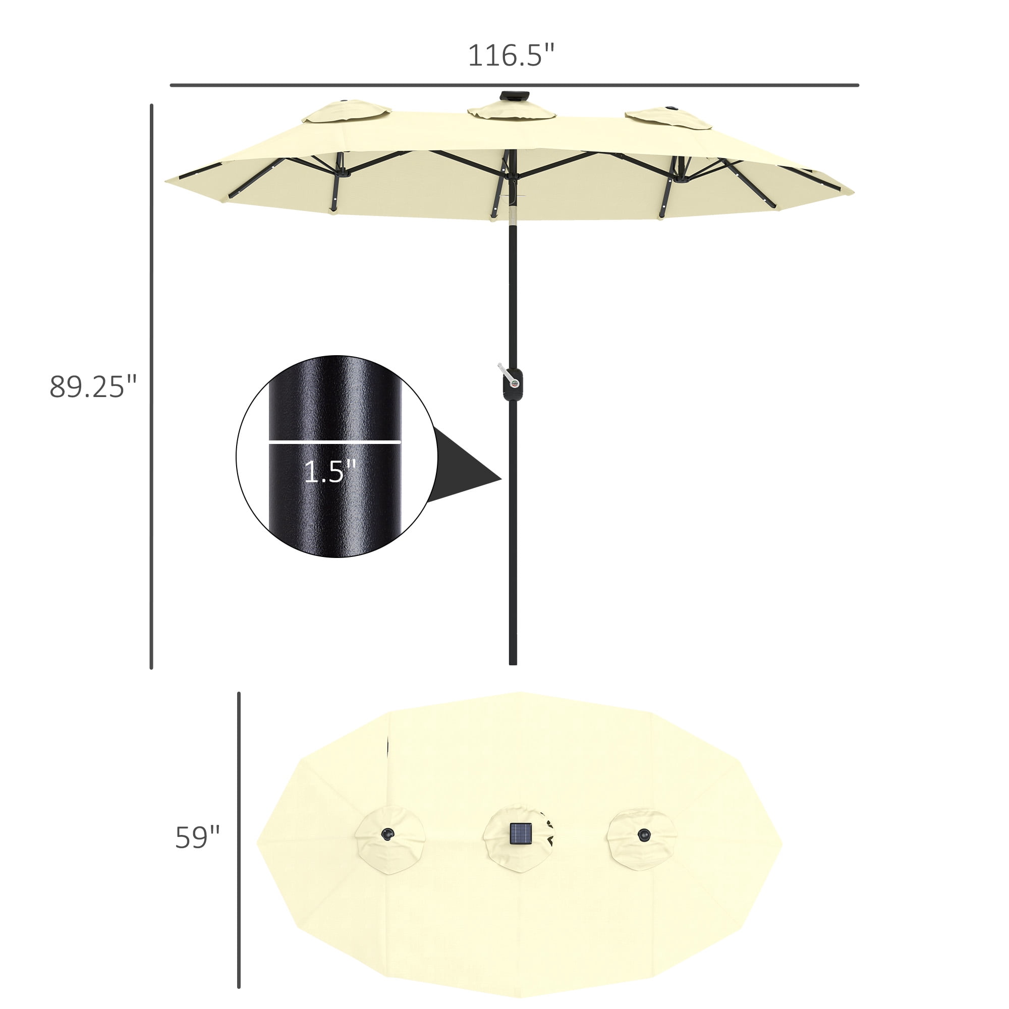 Outsunny 9.7' Double-sided Patio Umbrella with LED Solar Light, Tilt and Crank, Outdoor Umbrella, Cream White