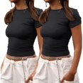 thumbnail image 1 of Crop Workout Tops for Women Pack Summer Short Sleeve Gym Athletic Compression Shirts Cute Tight Basic Tops Tee, 1 of 6