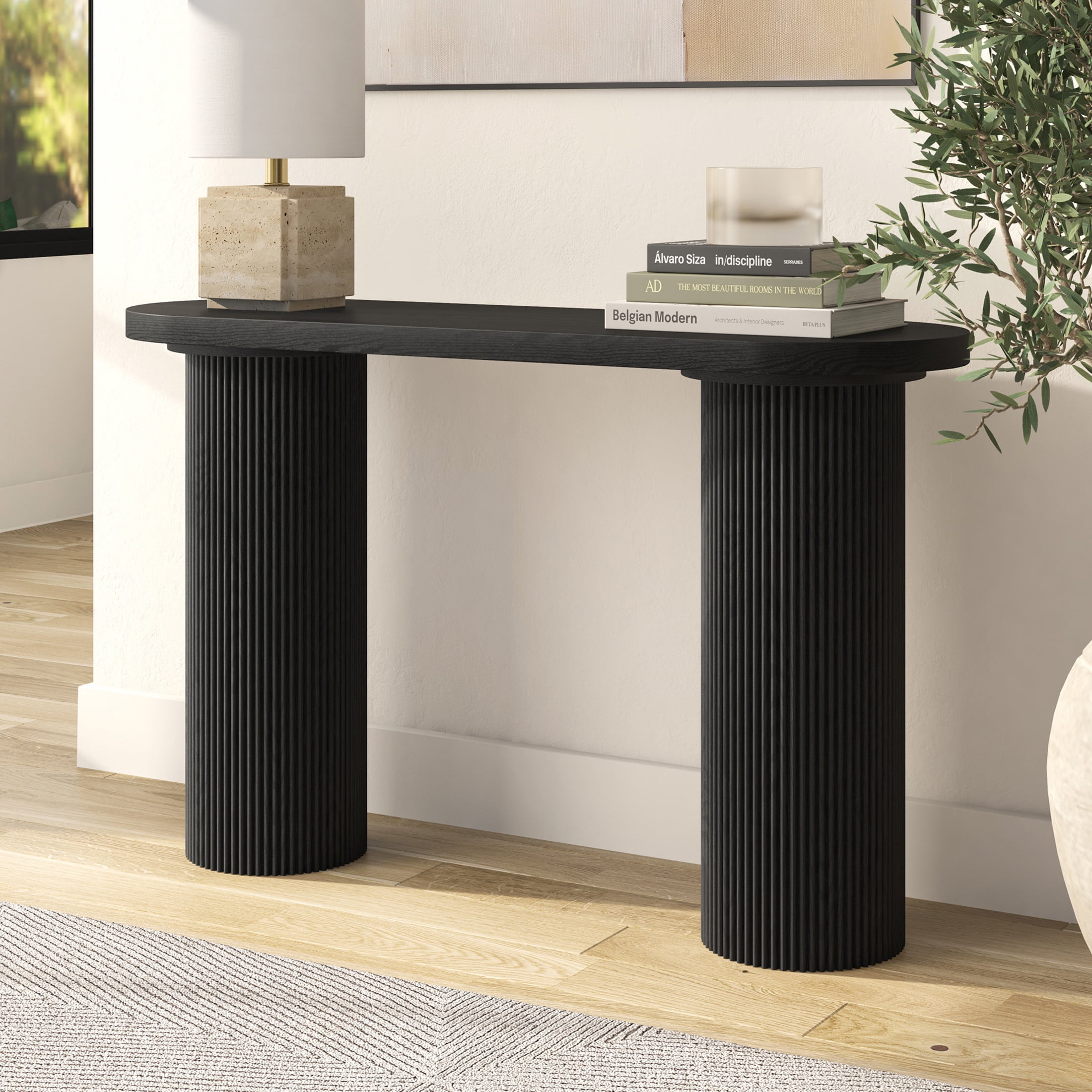 Evelyn&Zoe Modern/Contemporary 55" Wide Black Grain Console Table