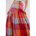 thumbnail image 3 of Women's Multicolour Plaid Print Ruched High Waist Casual Maxi Skirt | (US 12-14)L, 3 of 12