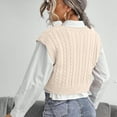 thumbnail image 5 of Cable Knitted Sweater Vest for Women Sleeveless V Neck Solid Color Pullover Short Sweater Trendy Tank Jumper Khaki,L, 5 of 6