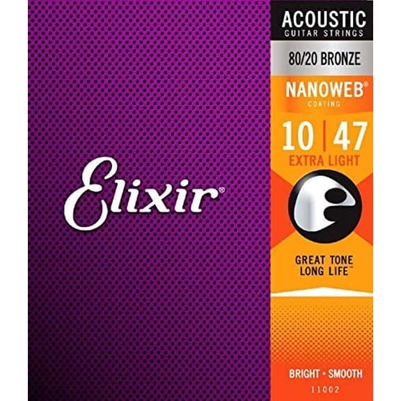 ELIXIR Extra Light Acoustic Guitar Strings - 80/20 Bronze with Nanoweb Coating (.010 - .047) - Superior Durability & Bright Tone