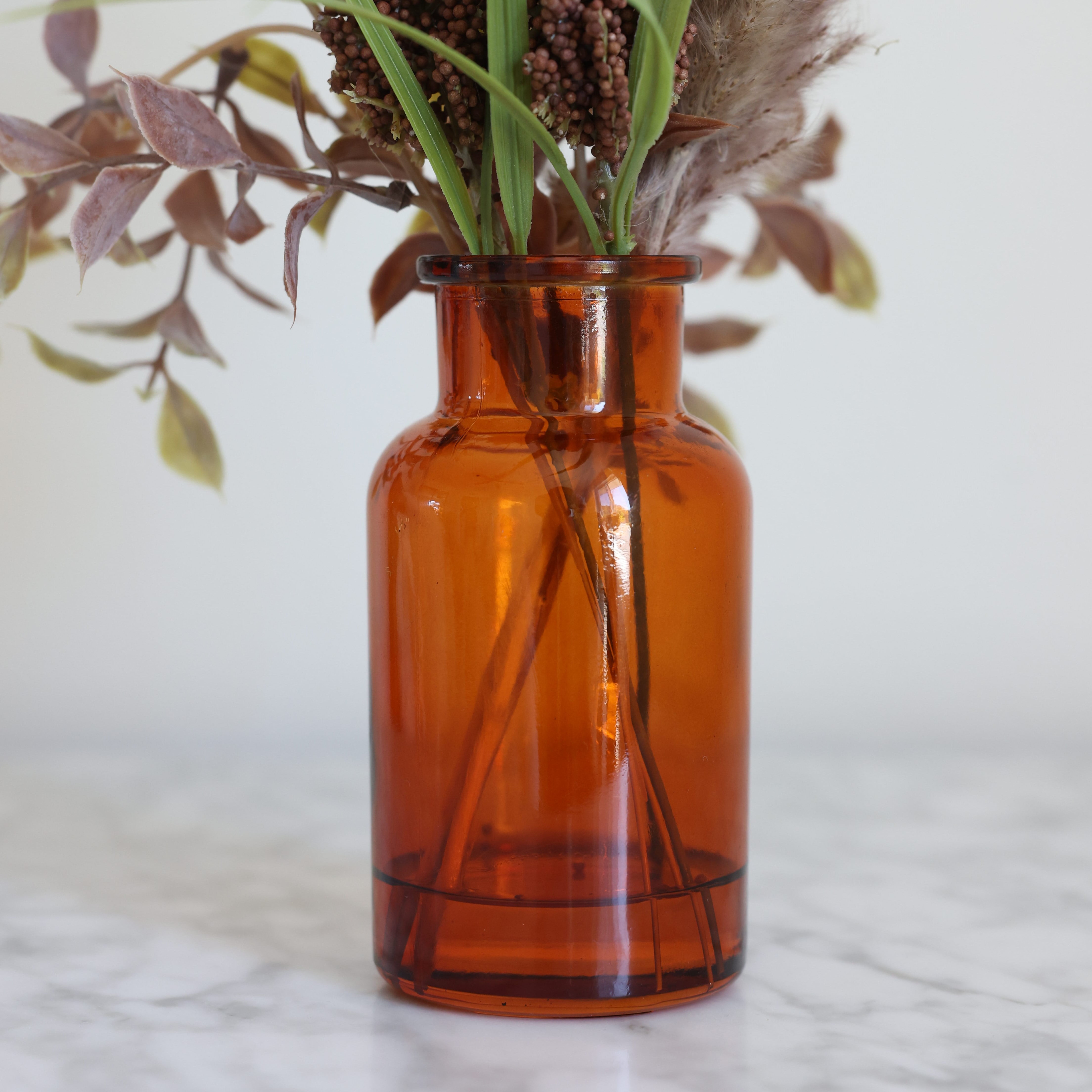 Home Decor Collection 13.8" Artificial Fall Floral Arrangement in Brown Glass Vase Made for Table Top - 0.6 lb