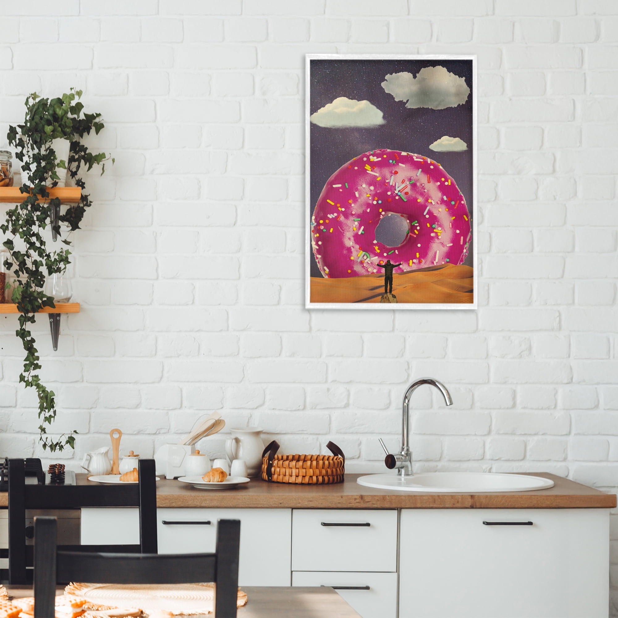 Happy Days Giant Donut White Framed Giclee Art, design by Elo Marc