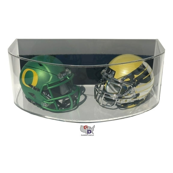 Curved Acrylic Wall Mount Double Football Mini Helmet Display Case by GameDay Display