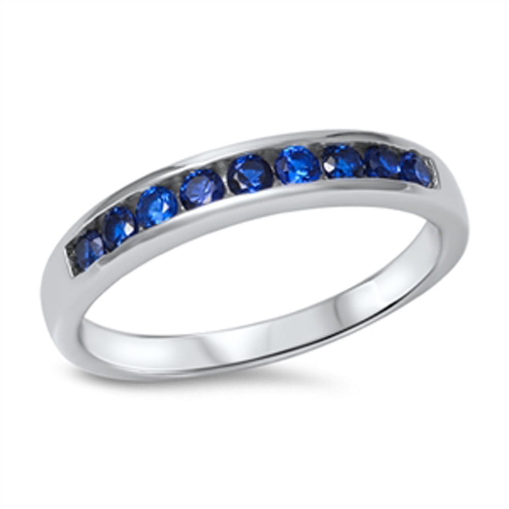 CHOOSE YOUR COLOR Men's Wedding Band Blue Simulated Sapphire Modern Ring .925 Sterling Silver CZ Female Size 6