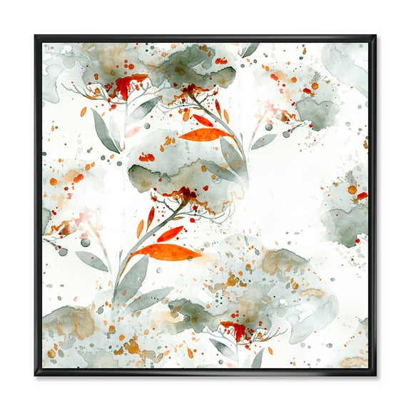 Orange and Green Wildflowers I 16 in x 16 in Framed Painting Canvas Art Print, by Designart