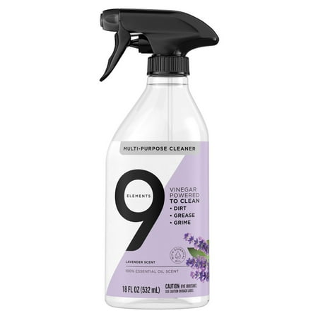 9 Elements All Purpose Cleaner  Kitchen  Floor  & Bathroom Cleaner  Multi Surface Cleaning Vinegar Spray - Lavender - 18oz Bottle
