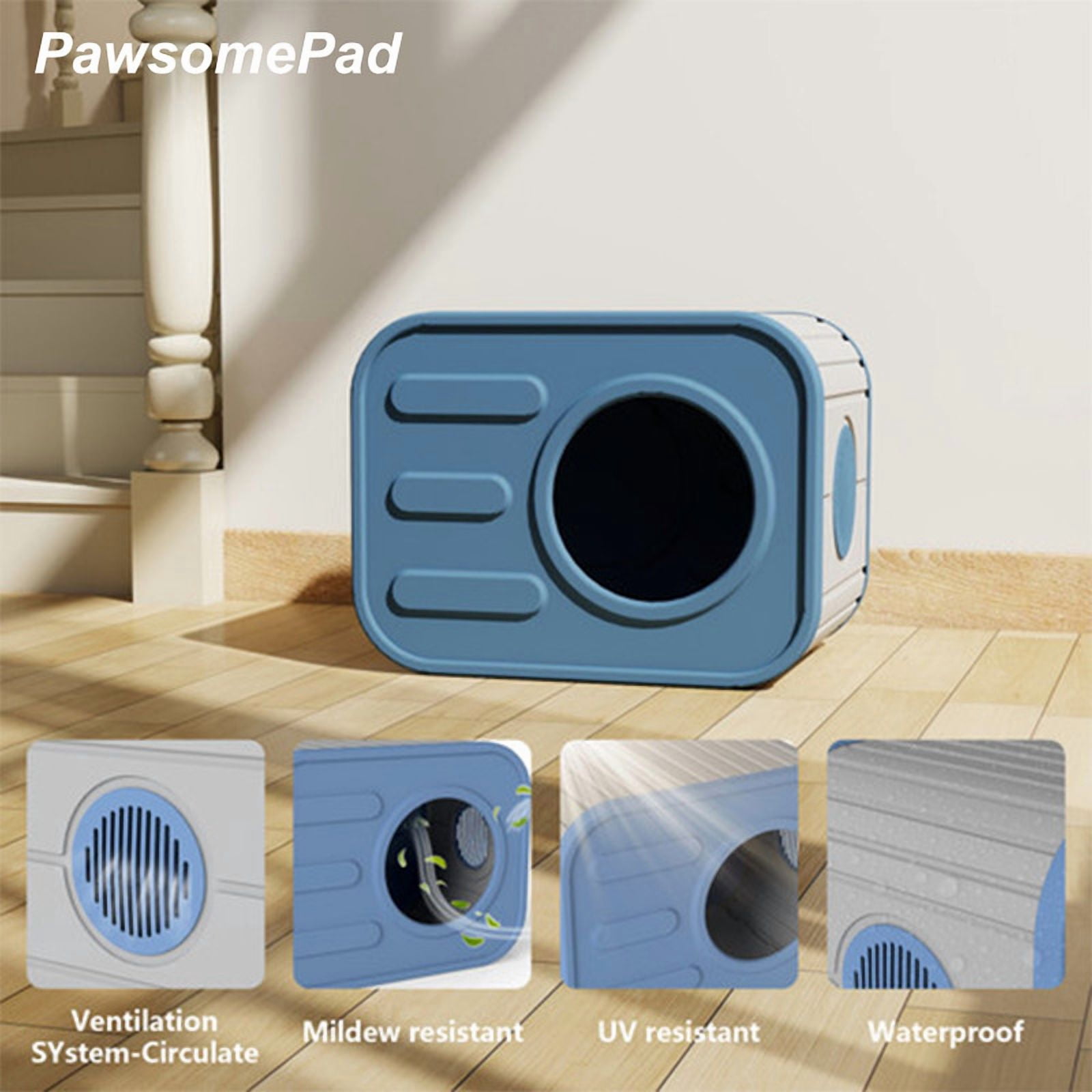 PawsomePad Outdoor Cat House, Weatherproof Resin Cat Shelter with Camera-Shaped Design for Bedroom, Yard, Patio, Blue