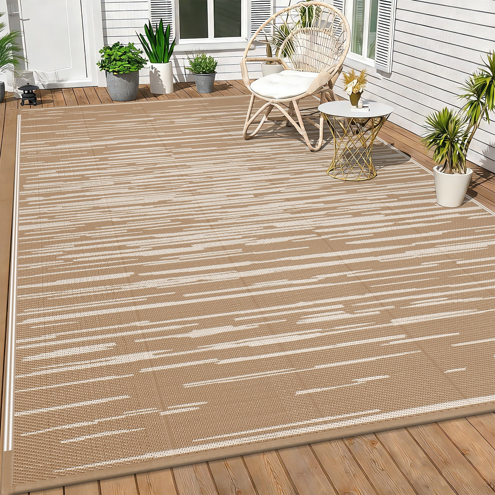 Ileading 9'x 12' Outdoor Rug for Patio Clearance, Reversible Outdoor Plastic Straw Camping Rug, Portable Washable Reversible Mats for Camping, RV, Picnic, Beach, Backyard, Pool Deck