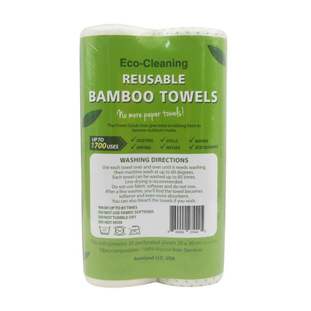 Bamboo Reusable Paper Towels | Bamboo Unpaper Towels | Machine Washable Paper Towel Roll-40 Sheets (2 Rolls) Each Roll Replaces 6 Month of Regular Paper (Best Reusable Paper Towels)