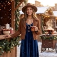 thumbnail image 4 of Women Fall Winter Velvet Scoop Crew Round Neck Maxi Dress Long Sleeve Loose Shift Solid Chic Elegant Casual Everyday Dress 2XL, 4 of 7