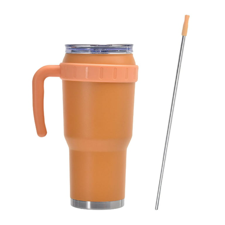 40oz Tumbler with Handle and Insulated Drink Thermal Cup for Hot and Cold  Beverage Travel Mug Vacuum Cup Stainless Steel Fit in Car Orange 