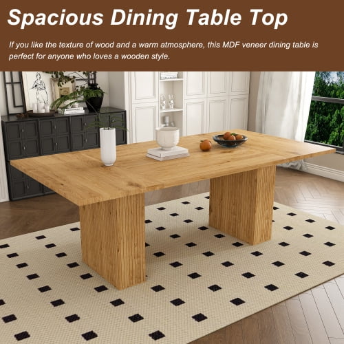 78 Inch Dining Table with Storage Base, Wood Veneer Rectangular MDF Farmhouse Table for 6, Modern Rustic Kitchen Table with Soft-Close Doors for Dining Room, Oak