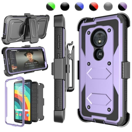 Njjex Case 5.7" for Motorola Moto G6 Play / Moto G6 Forge / Moto XT1922, [Built-in Screen Protector] & Kickstand & Holster Belt Clip [Heavy Duty] Armor Case For Moto G Play 6th Gen XT1922 2018 -Purple