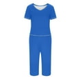 thumbnail image 3 of Besolor Womens Summer Pajamas 2 Piece Outfits Casual V Neck Short Sleeve Tops and Capri Pants Sets Sleepwear Pjs, 3 of 5