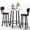 thumbnail image 3 of Stmoze Marble Bar Table Set for 2, Faux Marble Bar Height Kitchen Table and Chairs Set, Round Dining Table Set with 2 Leather Dining Stools, Counter Height Pub Table Set for Small Space, White+Black, 3 of 7