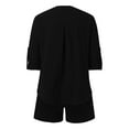 thumbnail image 7 of vigerkar Women's Cotton Linen Set Casual Tracksuit Button Up Long Sleeve Shirt Drawstring Shorts Beach 2 Piece Summer Outfits Black, L, 7 of 7