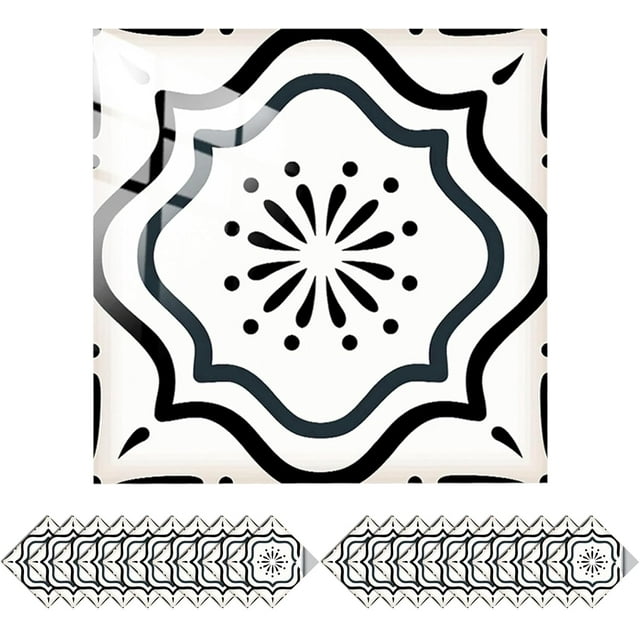 Tile Stickers Wall Decor Bathroom Kitchen Wall Sticker Waterproof PVC Decoration Stickers - 2D Sticker with Retro Design in Mosaic Style (6 x 6 Inch, Style-9)