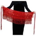 thumbnail image 2 of Sonducket a la cadera de moda, bufanda Retro con borlas, hermosa envoltura multicolor, ropa de baile, diamantes de imitación brillantes, disfraz Prendas para la parte inferior del cuerpo Rojo, 2 of 6