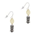 thumbnail image 1 of Delight Jewelry Silvertone Antiqued Owl with Clear Crystal Eyes Goldtone Leaf French Earrings, 1 of 4