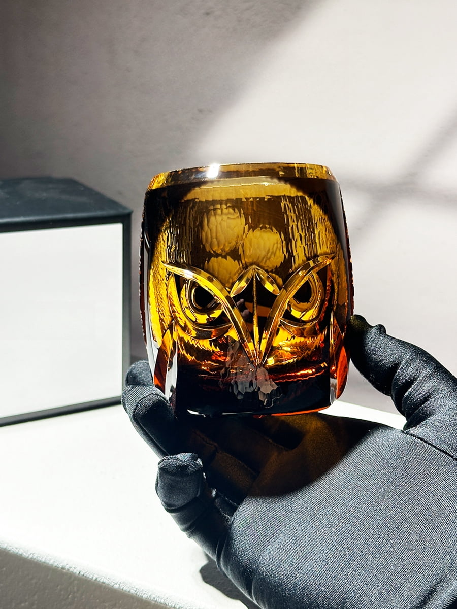 Premium Handmade Owl Edo Kiriko Crystal Glasses Whiskey Wine Glasses Unique Design for Cocktail Whiskey Enthusiasts