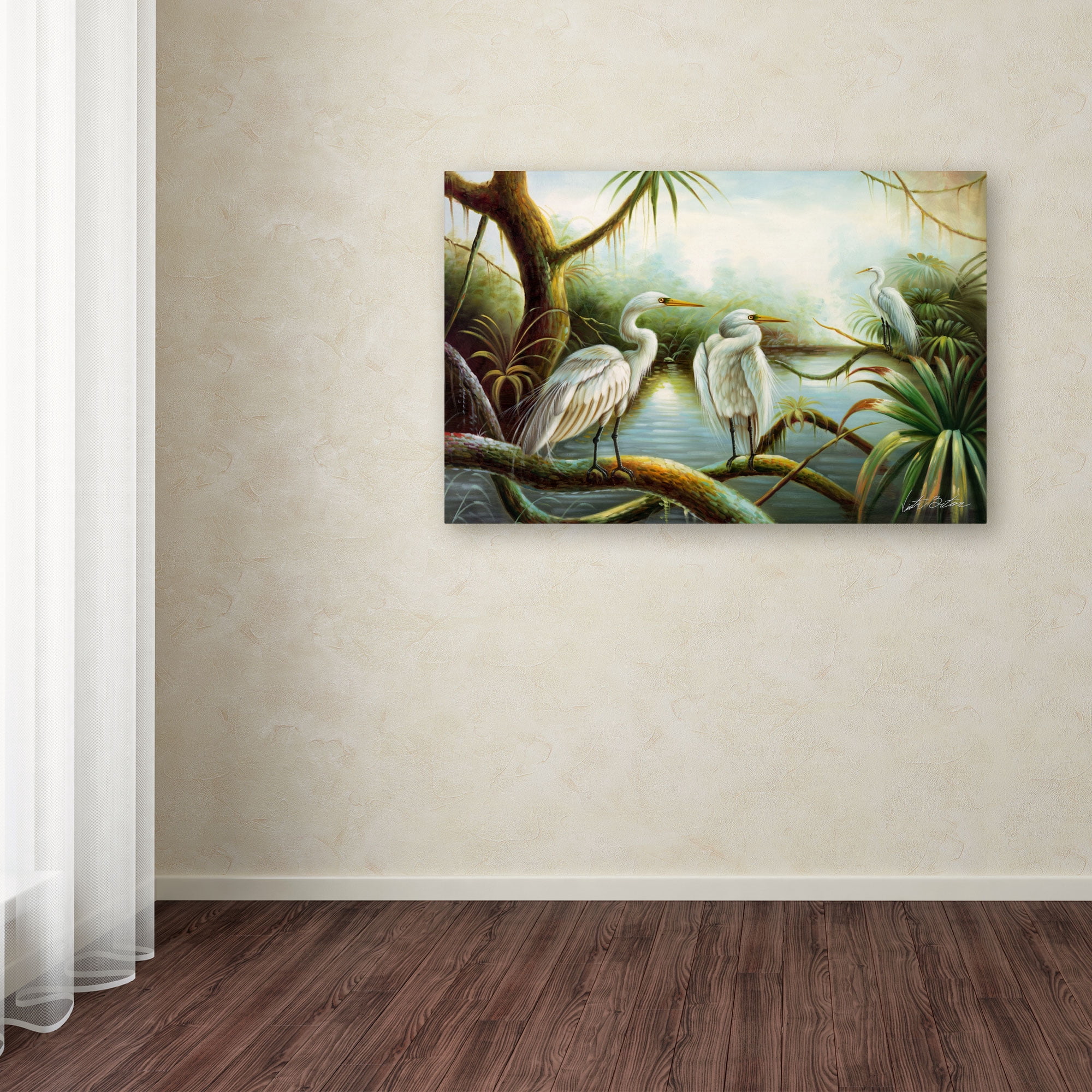 Victor Giton 'Three Herons' Canvas Art