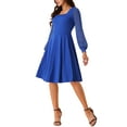 thumbnail image 4 of Vestido casual de longitud a la rodilla con cuello cuadrado de manga larga y puntos suizos INSPIRE CHIC para mujer con bolsillos S azul real, 4 of 5