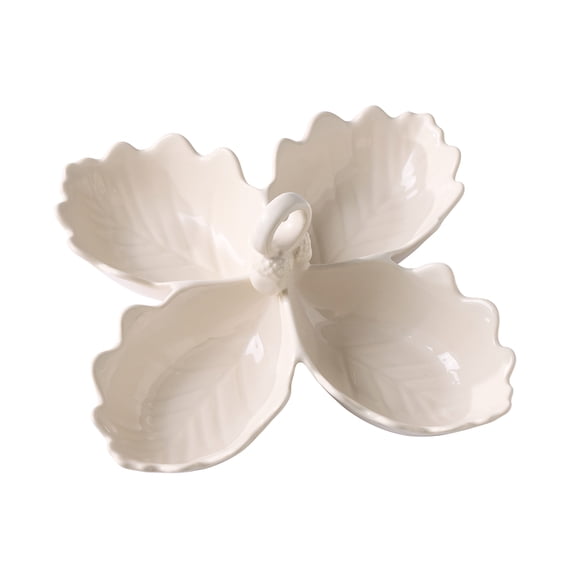 Better Homes & Gardens Figural 4-Leaf 4 oz Cream Stoneware Sectional Serving Bowl