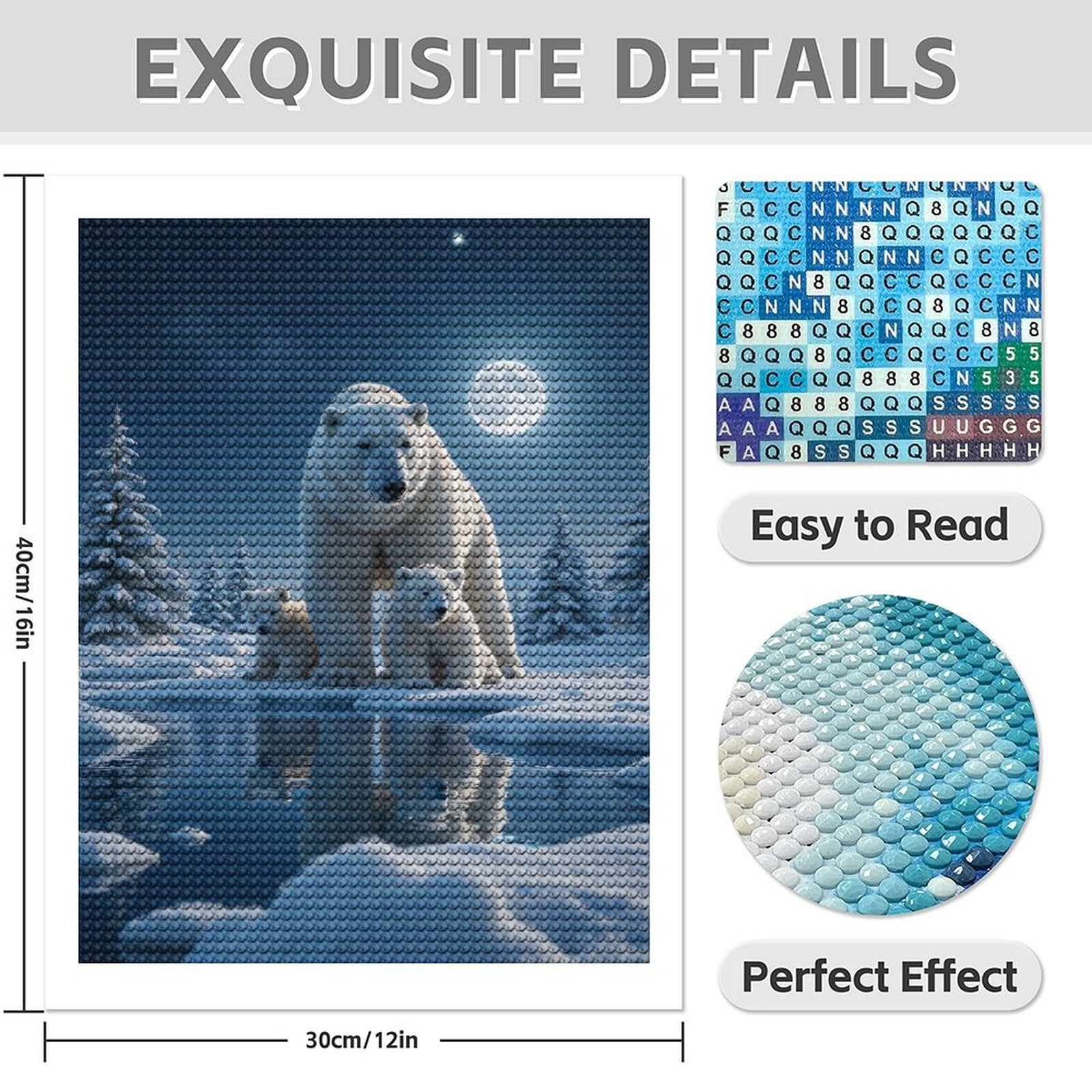 Diamond Art Kits for Adults - 5d Winter Night Polar Bear Reflection Diamond Painting for Adults, Diamond Art for Adults Beginners, Diamond Painting Kits for Adults for Home Wall Decor