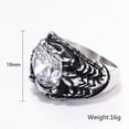 thumbnail image 2 of PAMTIER Unisex Stainless Steel Vintage Creative Personality Round Cut Dragon Claw White Gemstone Scorpion Biker Ring Animal Charm Silver Size 12, 2 of 7