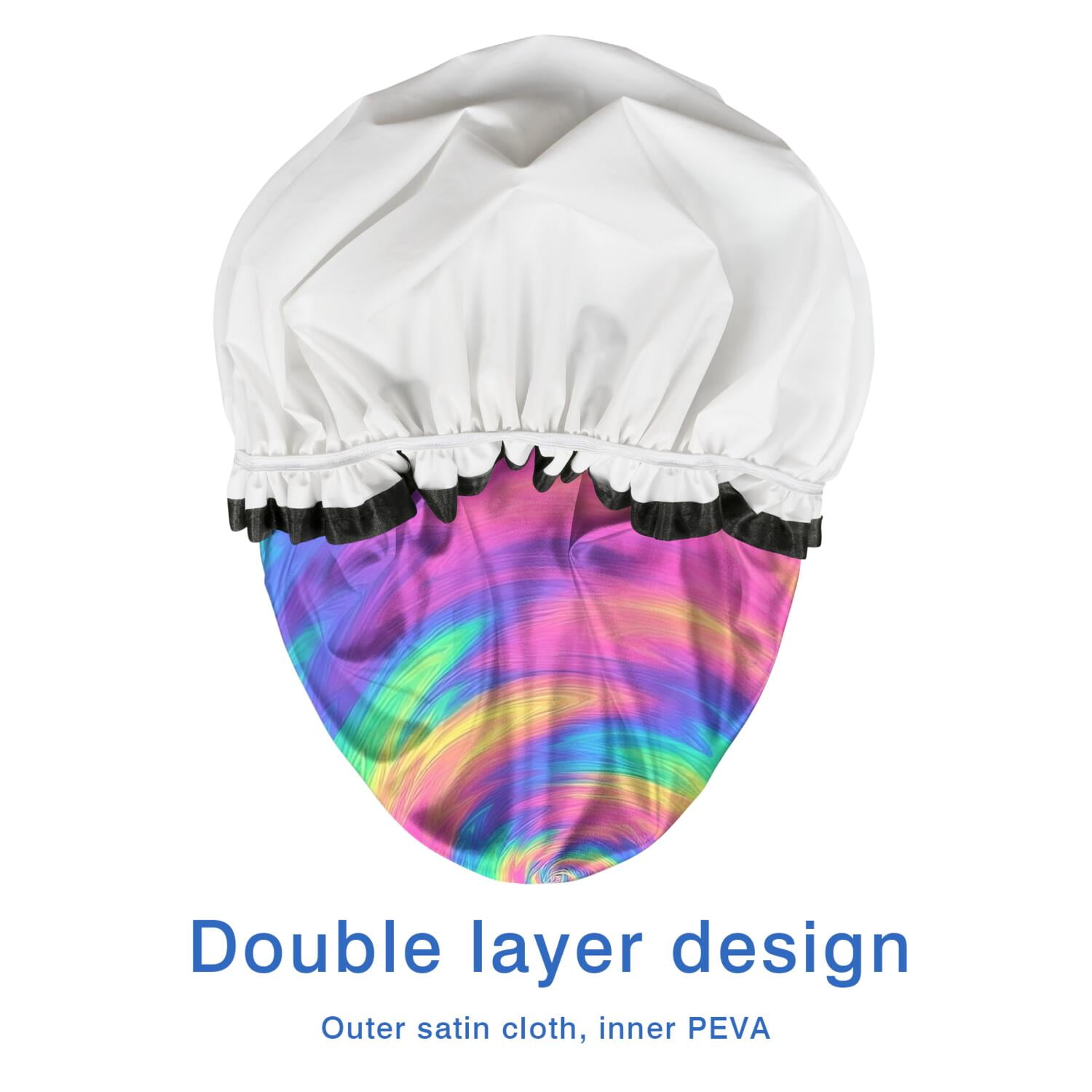 Shower Caps,Rainbow Tie Dye Spiral Pattern Waterproof Shower Cap for Women 4 Pieces,Double Reusable Hair Cover for Shower PEVA Elastic Stretch Hem
