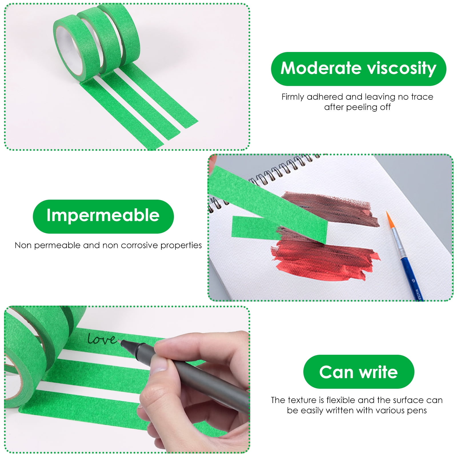 12 Rolls Green Masking Tape, Green Painters Tape 1 Inch Wide Smart Adhesion Paint Tape for DIY Crafts Art Car Wall Decor Painting, 22Yards