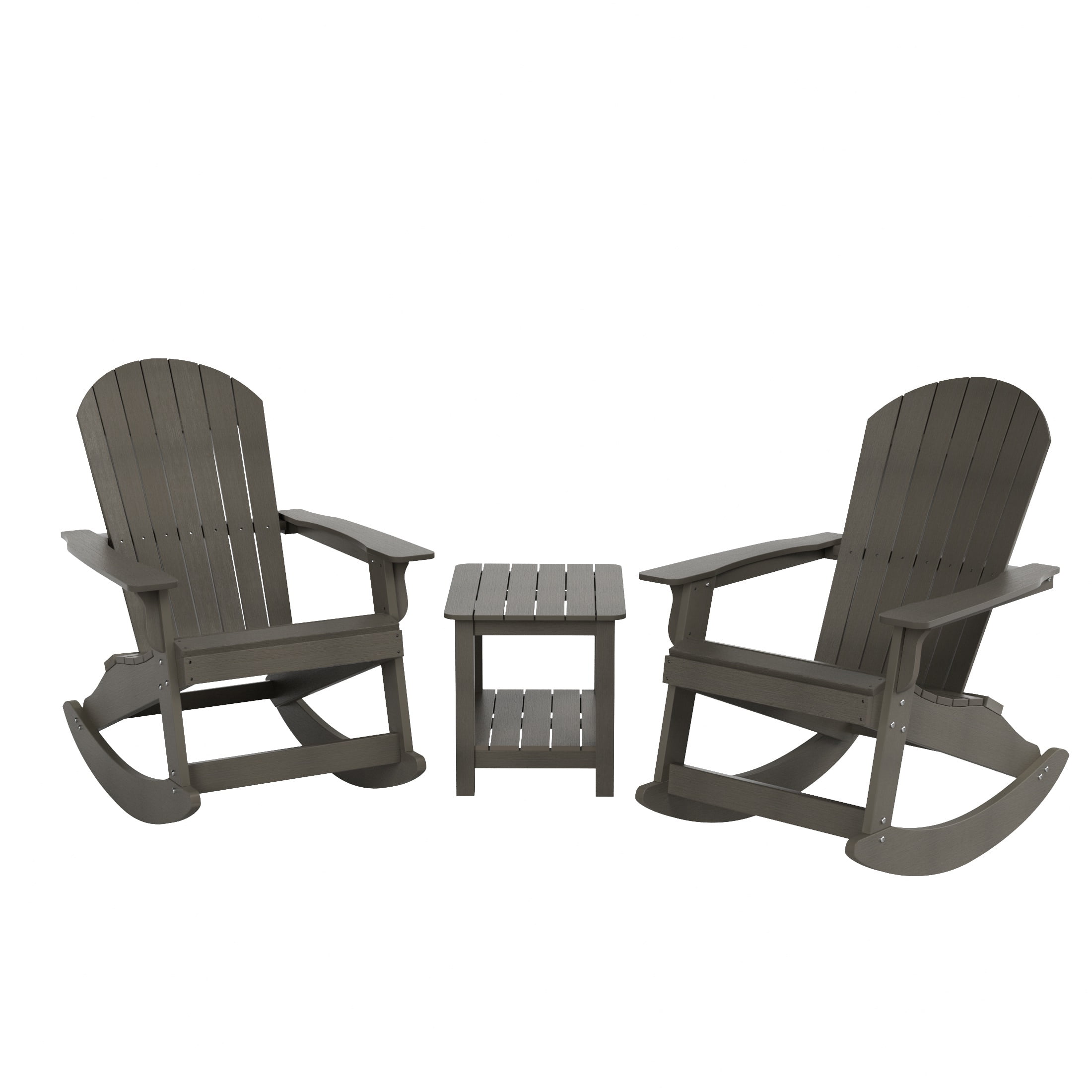 WestinTrends Tuscany 3-Piece HIPS Outdoor Rocking Adirondack Chair With Side Table, Charcoal Gray