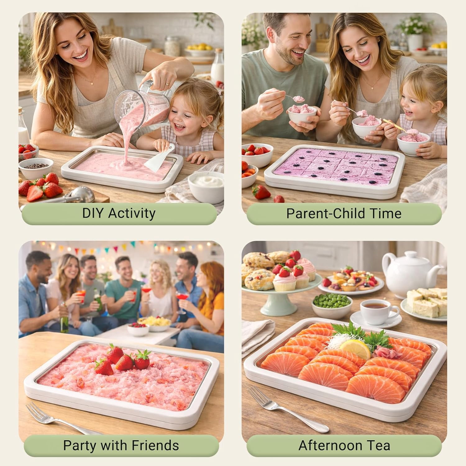 Rolled Ice Cream Maker Kit, 2026 New At-Home Stainless Steel Instant Freeze Plate with 2 Scrapers, DIY Rolled Ice Cream Tray, Perfect for Family Fun, Easy Homemade Desserts (White)