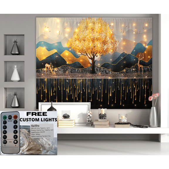 KaiSha LED Tapestry Wall Hanging; Modern Art Décor Home Decoration Bedroom Dorm Living Room Classic Bohemian Nature Boho Abstract Canvas Poster