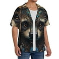 thumbnail image 4 of Honeii 's Tribal Style Raccoon for men's short-sleeved button-up collared shirt featuring a pocket, perfect for beach vacations, and travel adventures., 4 of 5