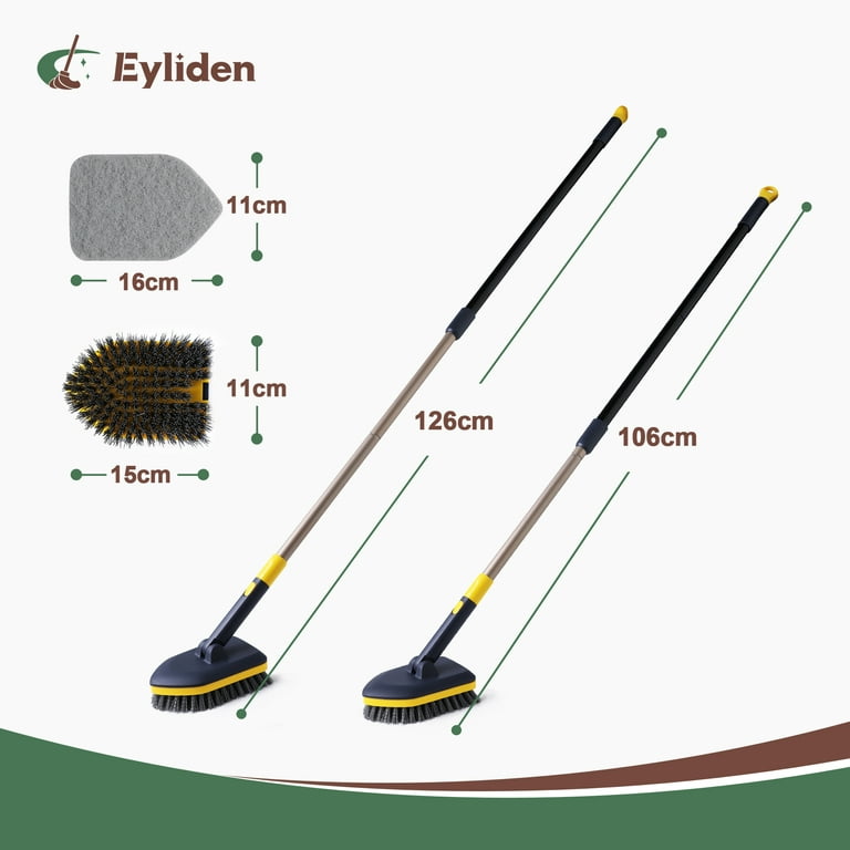 Eyliden Tub and Tile Scrubber Brush, 2 in 1 Floor Scrub Brush with Long  Handle - 2 Scouring Pads & 1 Stiff Bristles Brush Head Cleaner Brushes, No
