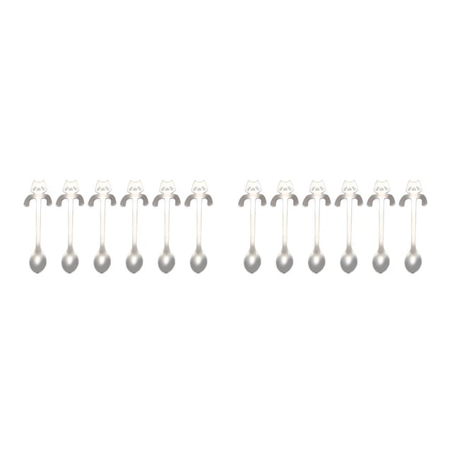 Guardoinrt 6pcs Pendaison Tasse Cuillère Chat Cuillère à Café Agitation Cuillère à Café Portable Réutilisable Vaisselle en Acier Inoxydable avec Manche Long 2Set