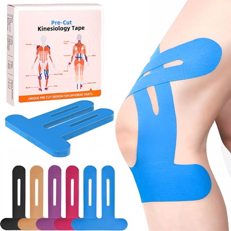 XIRQI Precut Kinesiology Tape for Knees 10 Strips - Knee Support & Stability Knee Pain Relief Athletic Tape - Waterproof & Elastic Breathable Hypoallergenic Latex-Free Tape Blue