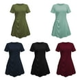 thumbnail image 3 of Womens Dresses Solid Color Casual Round Neck Pullover Short Sleeve T-Shirt Dress Fashion Pleated Skirt, 3 of 6