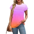 thumbnail image 7 of Women's Tops Crew Neck Pleated Cap Sleeve Gradient Tunic Shirts Summer Casual Loose Comfortable Tee (L, Multicolor), 7 of 7