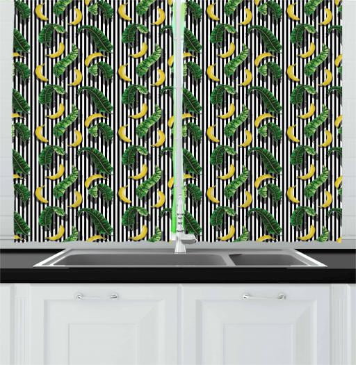 Banana Leaf Curtains 2 Panels Set Yummy Bananas And Leaves