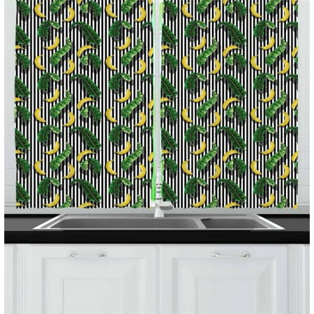 Banana Leaf Curtains 2 Panels Set Yummy Bananas And Leaves
