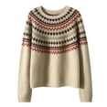 thumbnail image 4 of sususu Fall Sweaters for Women Casual Knitted Sweater Long Sleeve Crew Neck Colorful Striped Loose Pullover Jumper Tops,A05-Beige,One Size, 4 of 5