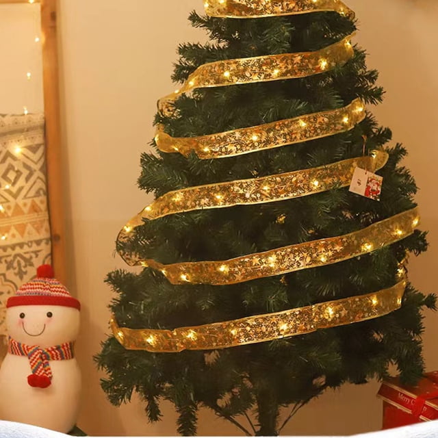 Ruiboury Sparkling Brilliant Lighting For Christmas Decoration Different White/Red Ribbon 10m+100 lights 1Set