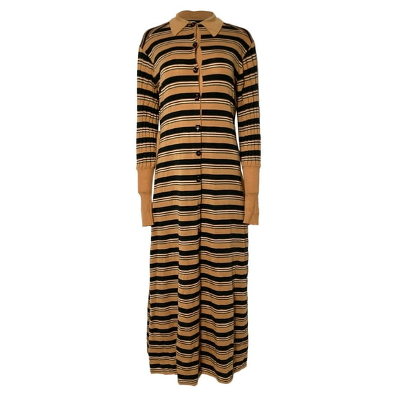 Pre-Owned Chlo Striped Shirt Maxi Dress in Brown Wool