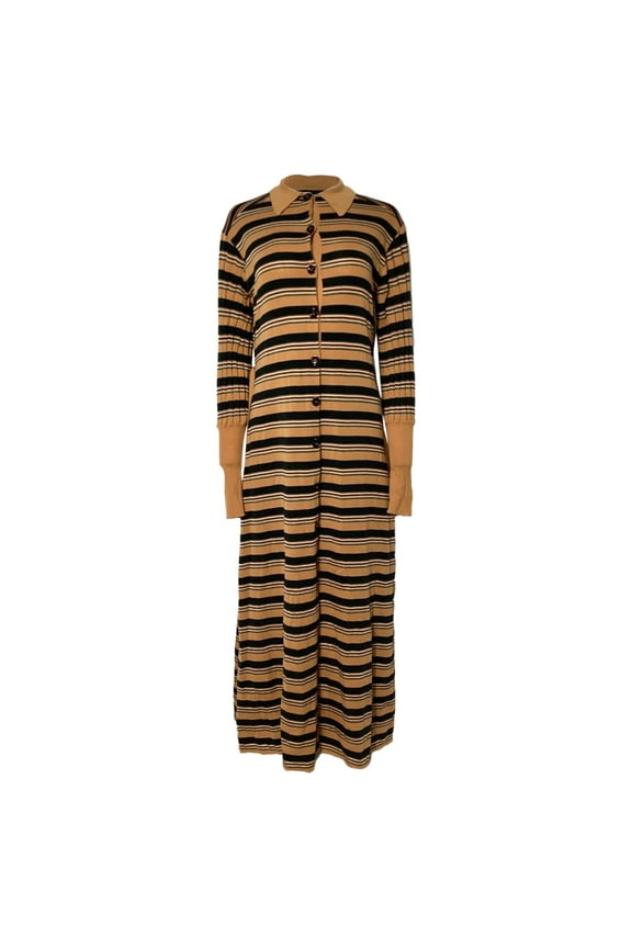 Pre-Owned Chlo Striped Shirt Maxi Dress in Brown Wool
