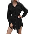 thumbnail image 2 of Womens Long Sleeve Midi Long Shirt Dress Casual Solid Button Down Curved Bottom Dresses Tops with Belt Black S, 2 of 9