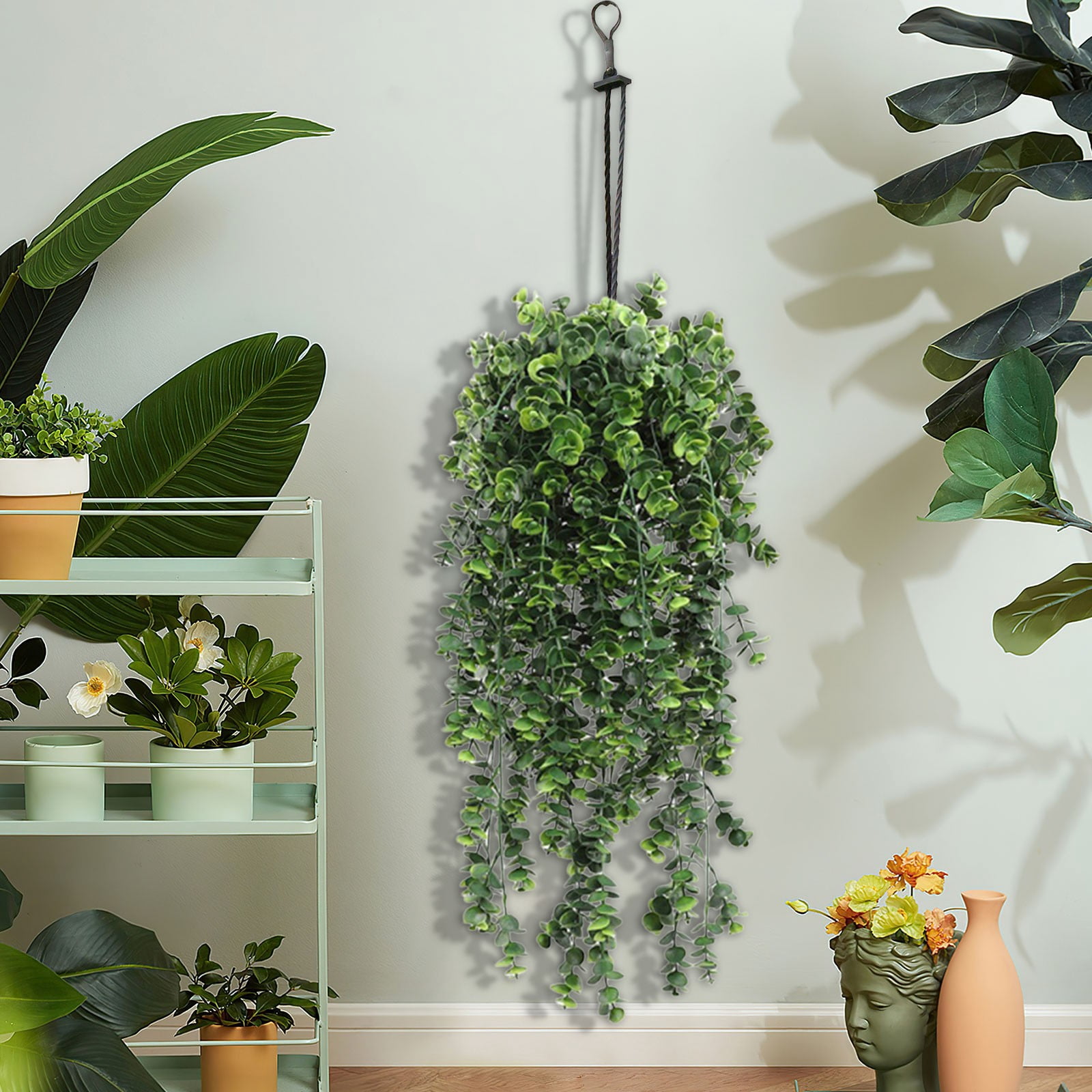 Artificial Flowers Plants Hanging Artificial Potted Plants Indoor and Outdoor for Home Bathroom Wall Shelf Decor, Green Plant *1